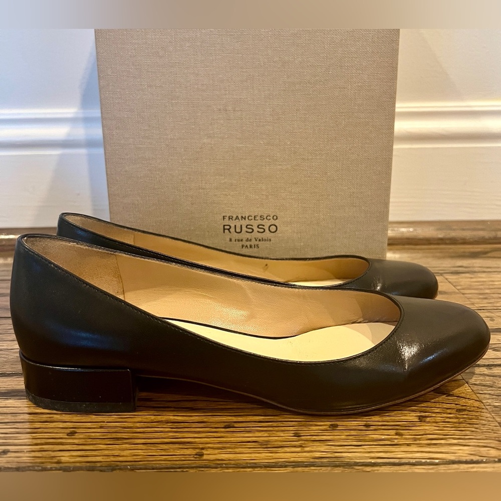 Francesco Russo Capretto Mirabelle Low Heel Black Ballerina Flat‎ Sz 36